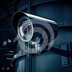 video surveillance camera, isolated on a wall, represents cutting-edge security and monitoring technology.