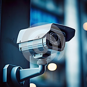 video surveillance camera, isolated on a wall, represents cutting-edge security and monitoring technology.