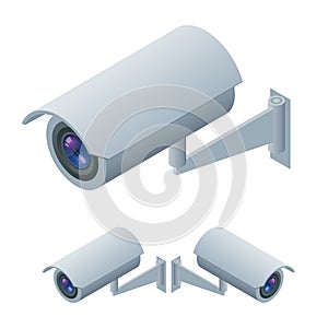 Video surveillance isometric Surveillance and CCTV camera icon. Video surveillance 3d illustration Video surveillance