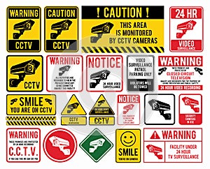 Video surveillance signs. CCTV photo