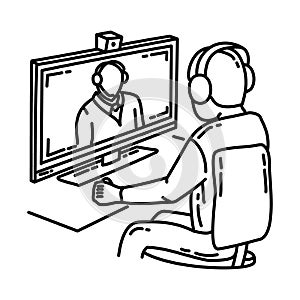 Video Teleconference Icon. Doodle Hand Drawn or Outline Icon Style
