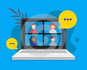 Video teleconference and remote online meeting concept. Vector flat person illustration