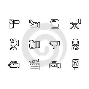 Video, television and movies shooting icon simple symbols set. Contains icon TV report, broadcasting, video camera, news