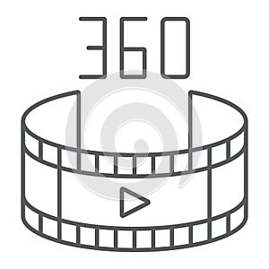 360 video thin line icon, rotation and view, panoramic video sign, vector graphics, a linear pattern on a white