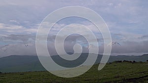 Video,timelapse. Cloudscape flowing over Tolbachik volcano. Russia, Kamchatka.