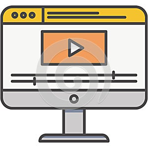 Video tutorial on computer screen vector icon