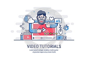 Video tutorial flat vector illustration
