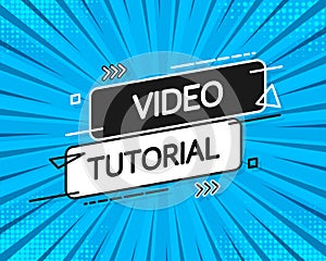 Video tutorial icon on blue background. Video tutorial banner