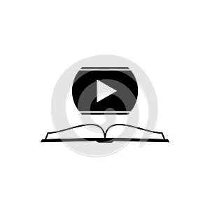 Video tutorial icon. Book and player icon isolated on white background