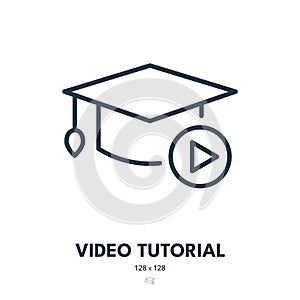 Video Tutorial Icon. Training, Learning, Webinar. Editable Stroke. Vector Icon