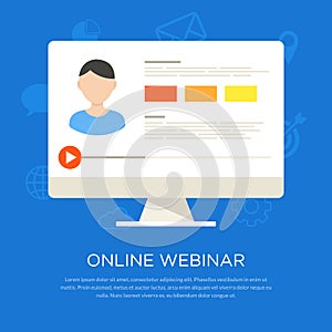 Video tutorial or online webinar flat vector illustration