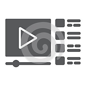 Video tutorials glyph icon, education and school, online streaming website sign vector graphics, a solid icon on a white