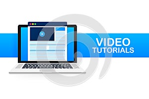 Video tutorials icon concept. Study and learning background, distance education and knowledge growth.