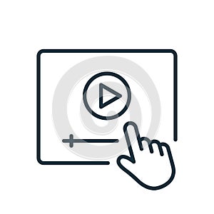 Video Tutorials Line Icon. Video Player with Mouse Pointer Linear Icon. E-learning and Online Education concept. Distant