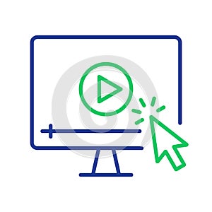 Video Tutorials Line Icon. Video Player with Mouse Pointer Linear Icon. E-learning and Online Education concept. Distant