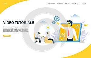 Video tutorials vector website landing page design template