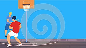 In this video, two people are seen playing basketball. And one of them scores points and wins