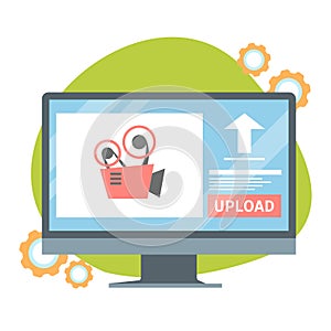 Video upload button on the computer monitor screen