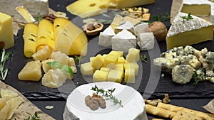 Video of various types of cheese - parmesan, brie, cheddar and roquefort