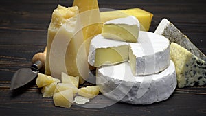 Video of various types of cheese - parmesan, brie, roquefort