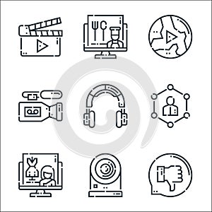 Videoblogger line icons. linear set. quality vector line set such as feedback, webcam, fashion, network, headphones, video