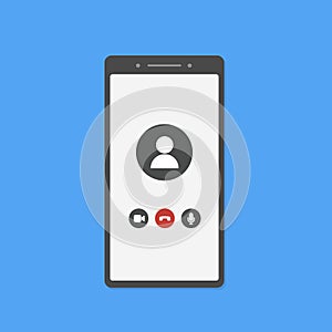 Videocall interface on smartphone. Online webinar or video conference screen ui. Vector concept video chat