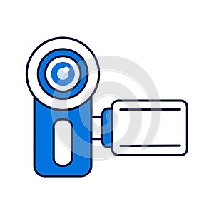 Videocamera color line icon. Electronic device. Video recording equipment. Pictogram for web page, mobile app, promo. UI UX GUI