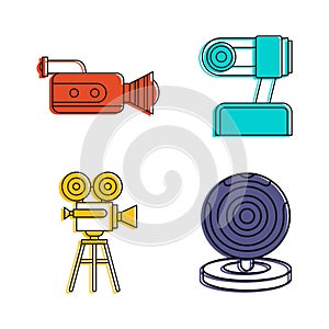 Videocamera icon set, color outline style photo