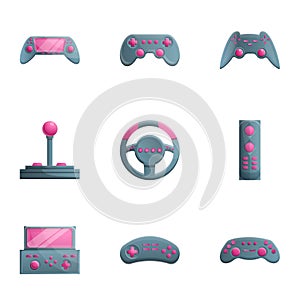 Videogame joystick icon set, cartoon style