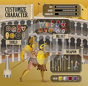 Videogame ui customize gladiator character screen