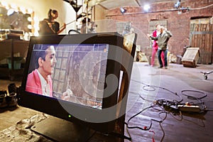 Videomonitor at movie set of musical clip