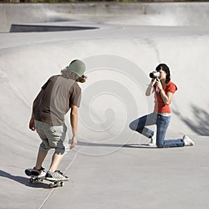 Videotaping skateboard action