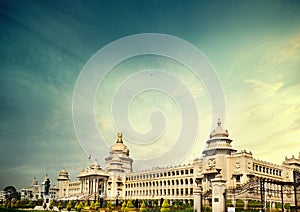 Vidhana Soudha beautiful view, full view of vidhana soudha with copy space, karnataka, bangalore, bengaluru, state legislature of