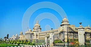 The Vidhana Soudha located in Bangalore, is the seat of the state legislature of Karnataka