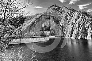 Vidraru Lake, artificial reservoir lake in the Fagaras Mountains, Carpathian Mountains, Romania