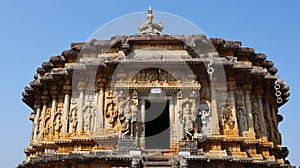 Vidyashankara Temple, Sringeri, Karnataka, India Temple has a richly sculpted plinth, six doorways and twelve pillars surrounding