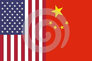 Vie of USA and China vertical flags together - a political commercial financial,  partnership