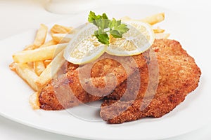 Viener schnitzel, breaded steak with french fries