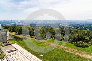 Vienna Aerial View in Summer end / beginning of Autumn/Fall. Vineyards visible in the foreground