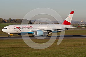 Austrian Airlines Boeing 777 OE-LPE on the runway