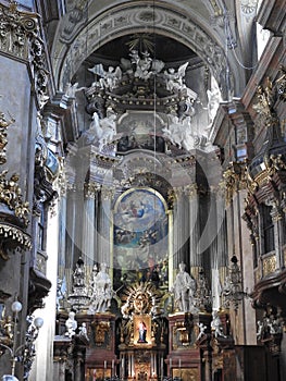 Vienna, Austria-29.07.2018: interior of St. Peter Peterskirche Church, Baroque Roman Catholic parish Church in Vienna, Austria.