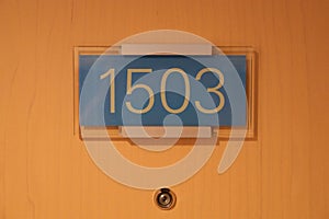 VIENNA, AUSTRIA - APR 29th, 2017: hotel door number, close up image of number 1503, which is a Presidental Suite in the