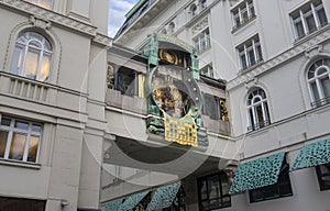 An astronomical clock Ankeruhr in Vienna, Austria