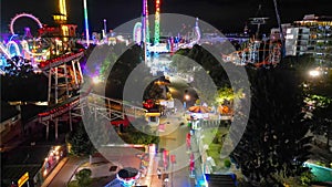 Vienna, Austria - August 20, 2022: Night aerial view of Prater park