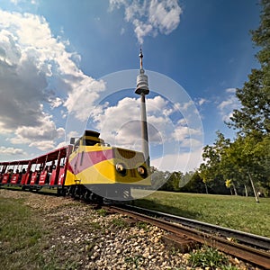 Vienna, Austria, August 2022, Miniature railroad passing by