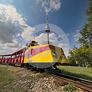 Vienna, Austria, August 2022, Miniature railroad passing by