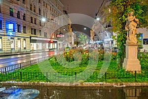 Vienna, Austria - August 22, 2022: City streets on a rainy night