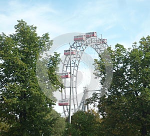 Vienna, Austria, August 18 2019, the old ferries wheel at  Prater luna park