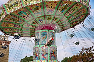 VIENNA, AUSTRIA - AUGUST 17, 2012: View of Merry-go-round spinn