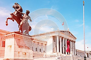 Vienna, Austria. Austrian parliament building in front of parli